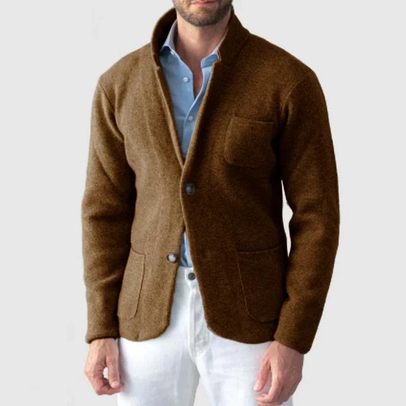 

Vintage Stand Collar Button Woolen Jacket Mens Autumn Long Sleeve Pockets Pure Color Cardigan for Men New Spring Fashion Outfits