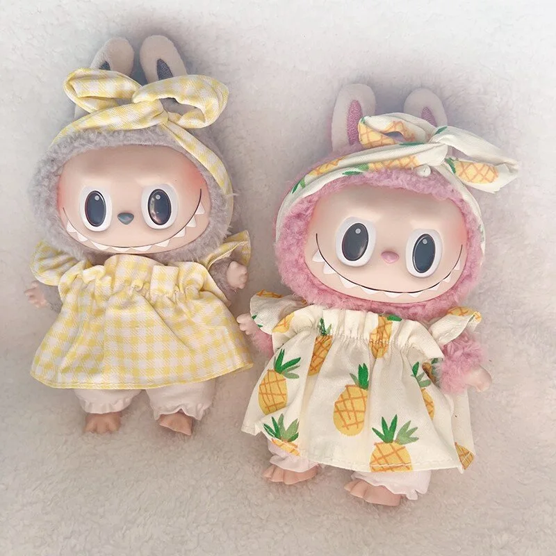 17cm Cute Mini Plush Doll's Clothes Outfit Accessories For Labubu Idol Dolls Cherry/Pineapple Three-piece Set Gift