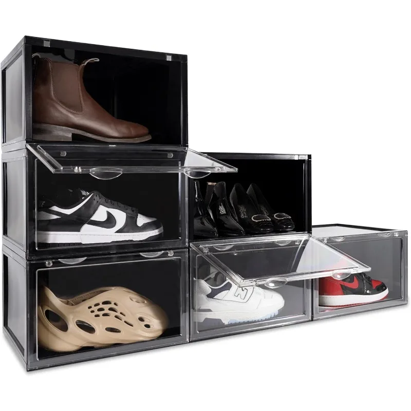 

Shoe Storage Boxes – Foldable and Stackable Shoe Storage Organizer for Closet – Clear Hard Plastic Big Shoe Storage