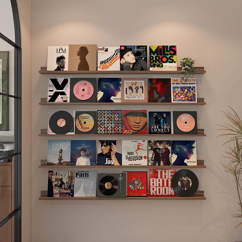 Estante de Pared de Madera Maciza Vintage para Discos de Vinilo, Estante de Almacenamiento para CD/DVD, Decoración Moderna para el Hogar, Panel Flotante