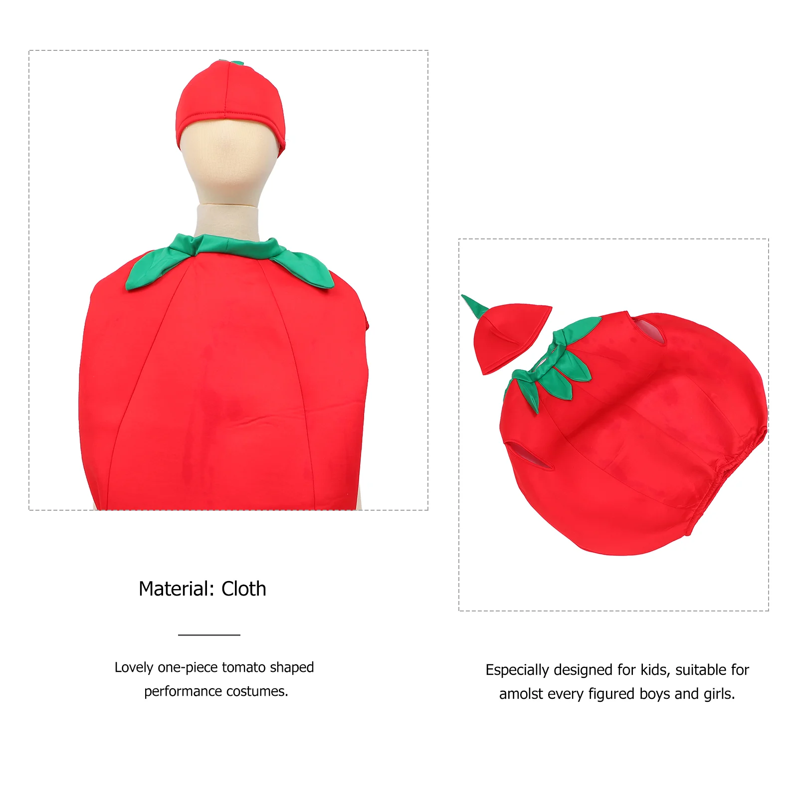 Tomato Kids Clothes Boys and Girls Costume Cosplay Dress Fruit Wrinkle Resistant for Unisex up Props Stage Stiff Fabric