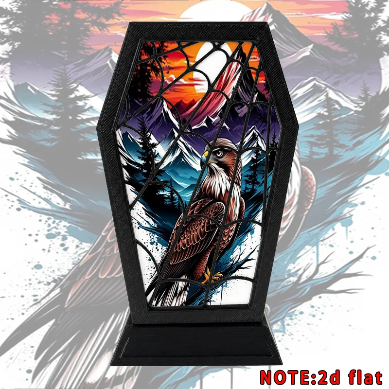 Eagle Mountain Sunset Scenery Pen Holder 2D Flat Coffin Shape Desk Organizer Home Office Desktop Storage Decor Gift