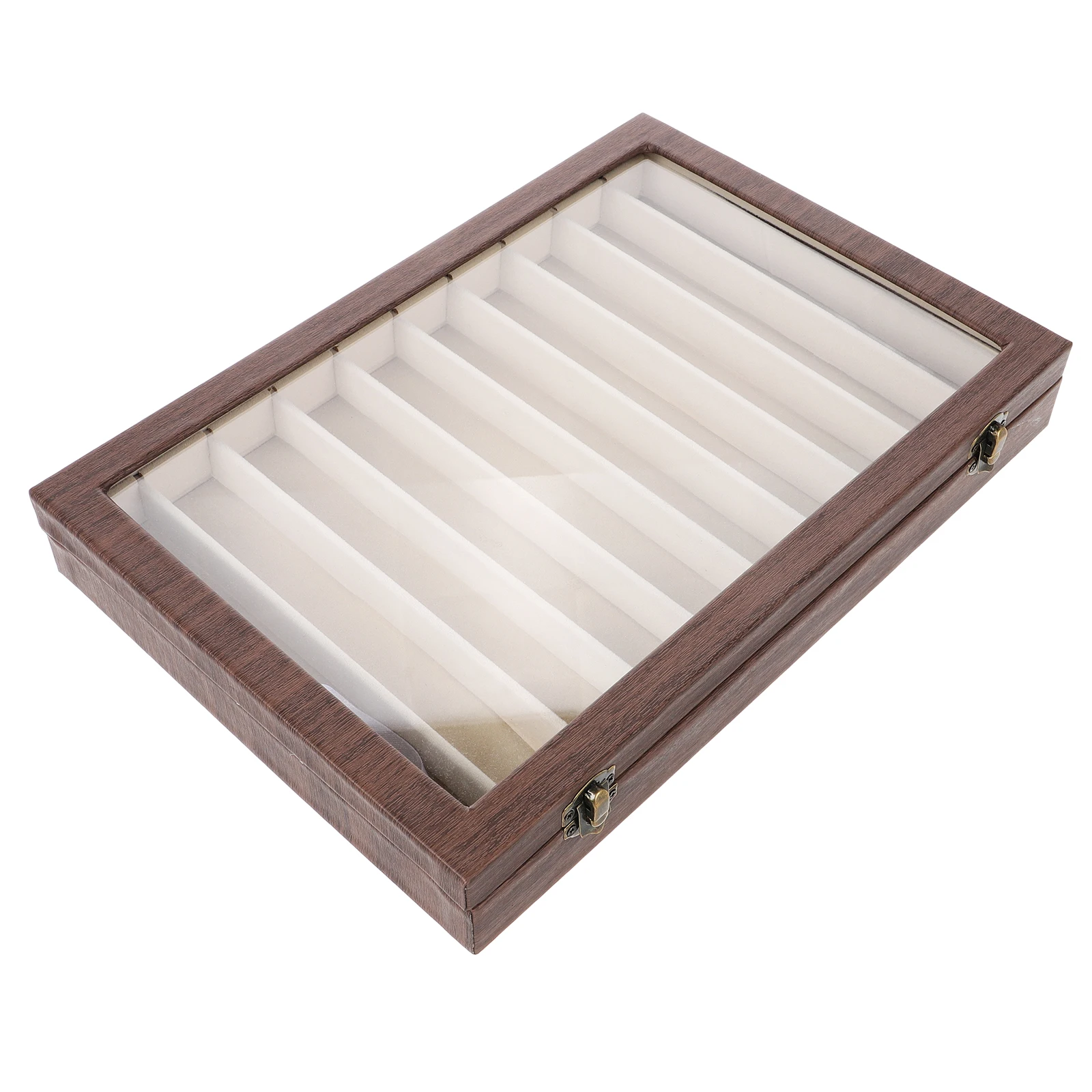 Delicate Wooden Jewelry Box Multi-Functional Trinket Storage Case 10 Grids Durable Wood Cloth Material Decorative Home Office