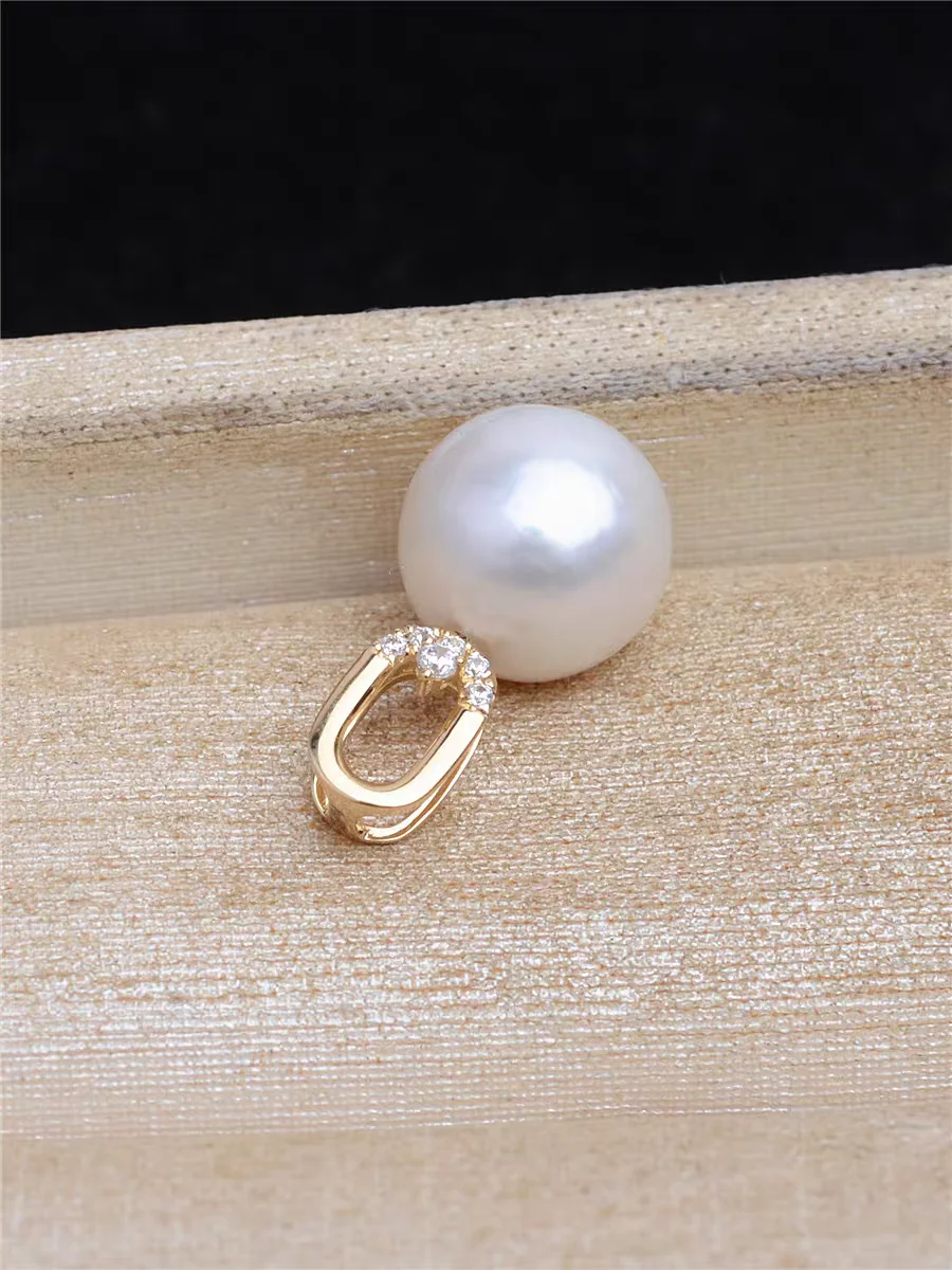 AU750 18K Yellow Gold Pendant Mountings Findings Jewelry Settings Accessories Base Parts Fittings for 8-10mm Pearl Stone