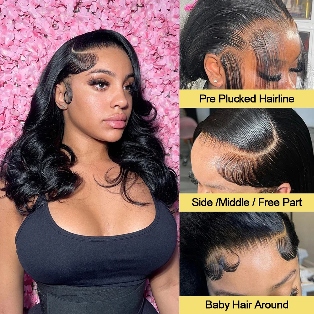 250 كثافة قصيرة بوب الجسم موجة 13x6 HD الدانتيل أمامي خصلات الشعر المستعار الإنسان 100% شعر الإنسان جاهز لارتداء 7x5 شعر مستعار بدون صمغ قبل قطعها