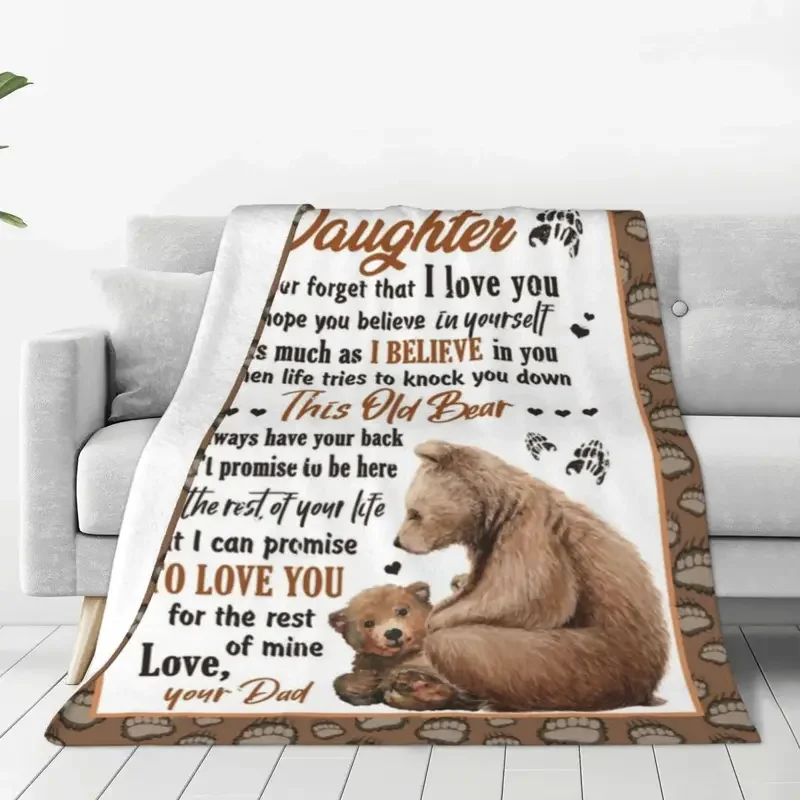 

Gifts For Daughters From Moms Dads Blanket Flannel Print Bear Birthday Portable Warm Throw Blanket for Bed Couch Quilt