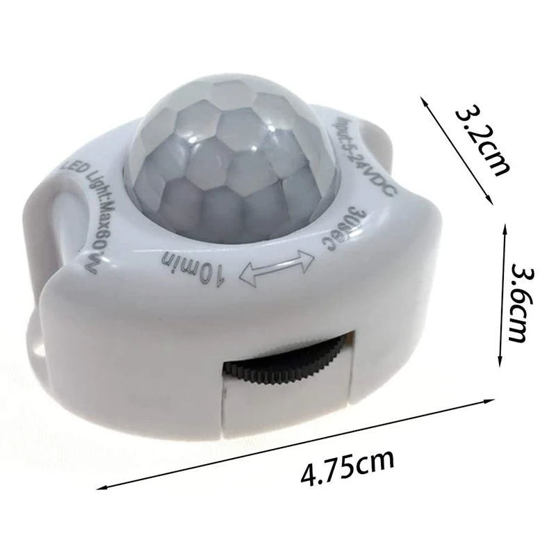 PIR Infrared Motion Sensor Detector DC5-24V Auto on Off Timer Switch Home LED Light Body PIR Motion Sensor Lamp(White)