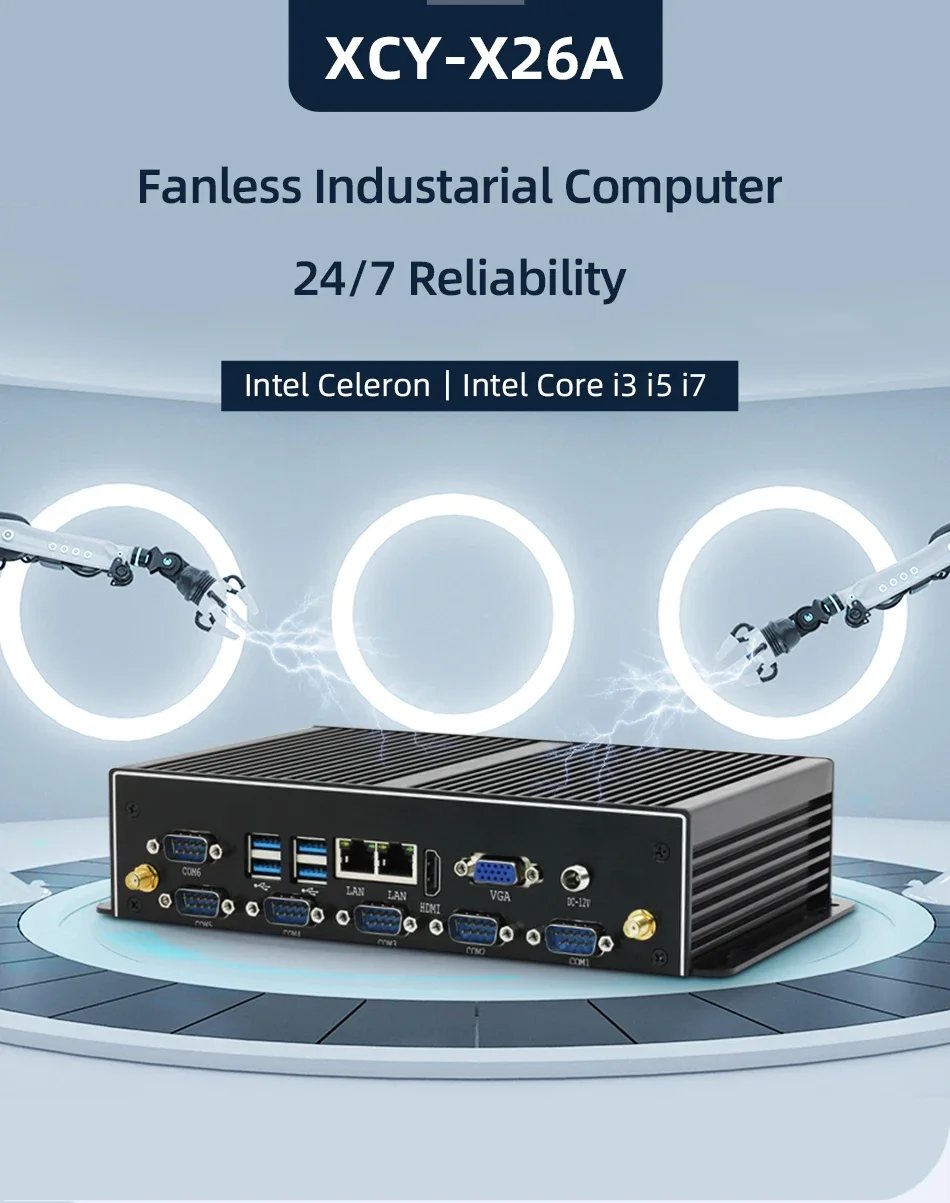 MINI PC 8USB Fanless Industriale j6412 i3 8145U i5 8257U DDR4 16G 2 * GbE LAN 6 * COM RS232 RS422 RS485 4G LTE WiFi windows11 Linux