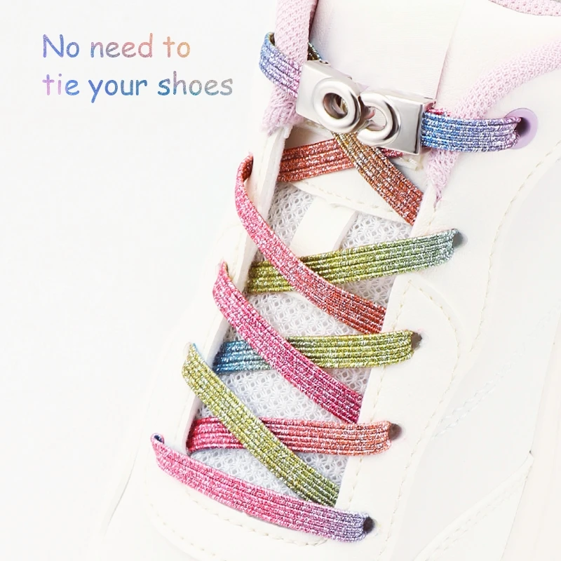 

No Tie Shoe Laces Metal Buckle Lock Shoelaces Without Ties Elastic Rainbow Laces Sneakers Kids Adult Flat Shoelace Aaccessories