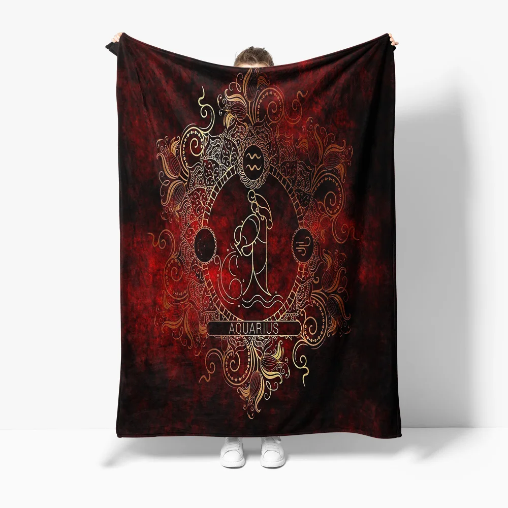 Aquarius Zodiac Blanket Constellation Print Throw Blanket Star Sign Blanket Gift for Aquarius Lovers Red Dark Floral Design