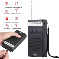 Mini Pocket FM AM Radio Portable Point High Sensitivity Radios with LED Flashlight Support 3.5mm Headphones TF Card Rechargeable