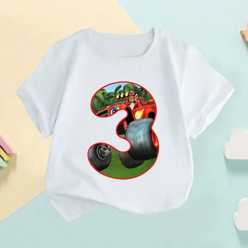 ブレイズ・アンド・ザ・モンスターマシンズ ナンバーキッズ Tシャツ ガールズ服 1歳 2歳 3歳 4歳 5歳 6歳 7歳 8歳 9歳 誕生日 ベビーボーイズ Tシャツ、HKP2688