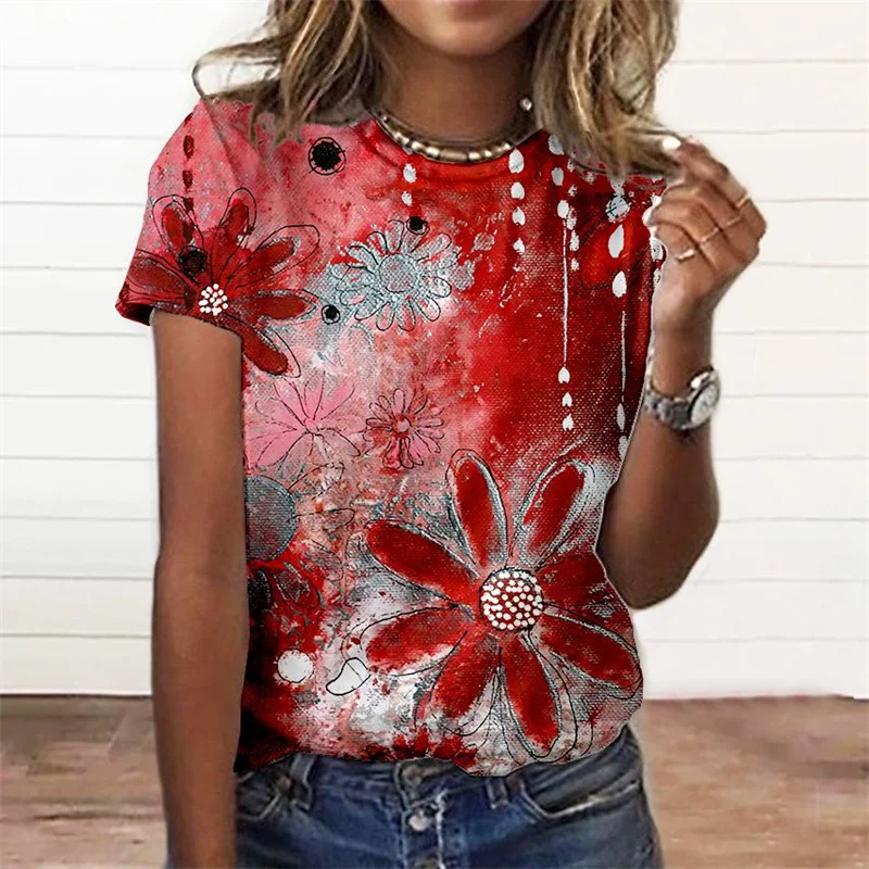 Rose Flower Dot 3d Printed Summer Women's Short Sleeve Top Cute Dog Graphs T Shirt Fashion Street Crewneck T-Shirt XS-6XL Tees