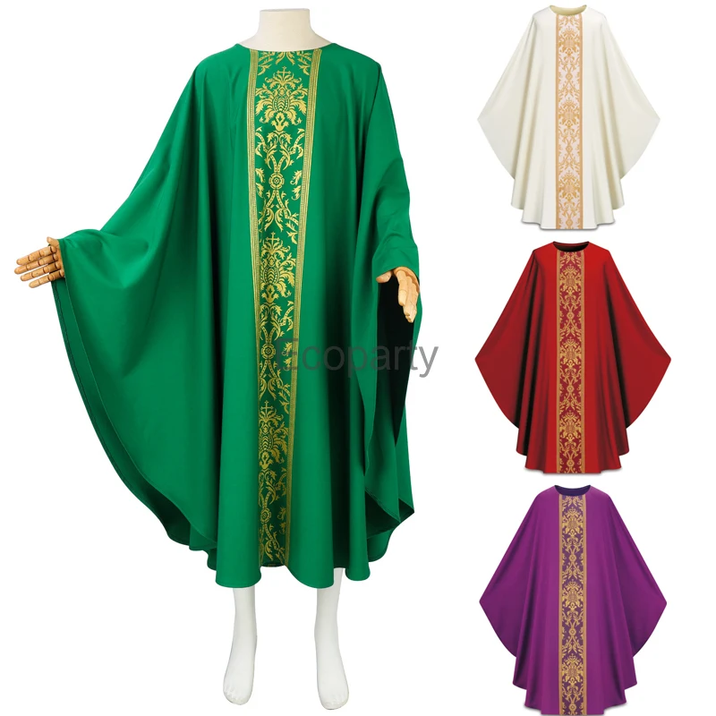 New Adult Medieval Church Pastor Cosplay Costume Men Women Vintage Cross Print Muslim Missionary Cloak Halloween Party Robe