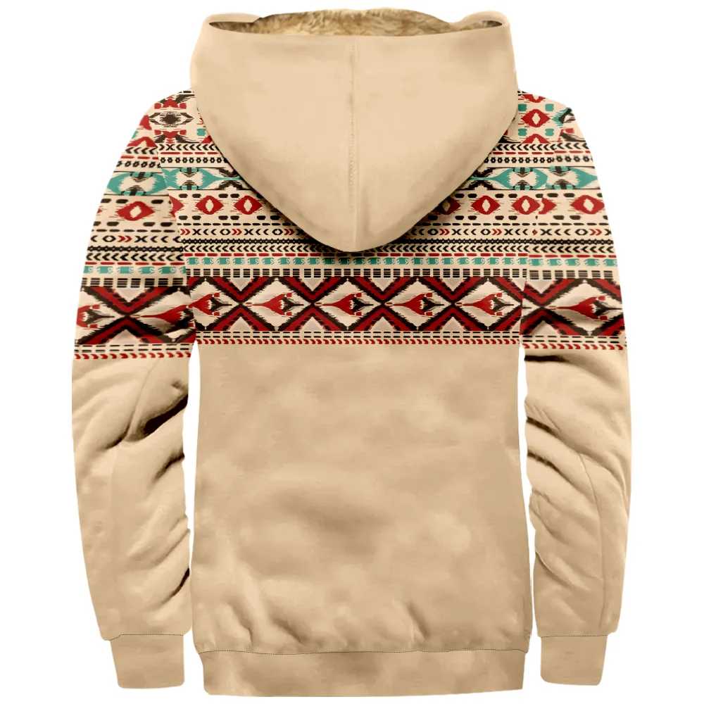 Tribal Graphic Vintage Hoodie 3d Lange Mouw Rits Sweatshirt Winter Opstaande Kraag Jas Vrouwen Heren Harajuku Kleding