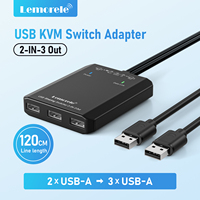 Lemorle USB A KVM Switch Buttonless USB A Switch USB Switcher for PC Keyboard Mouse Printer 2 PCs Sharing 2 Devices USB Switch