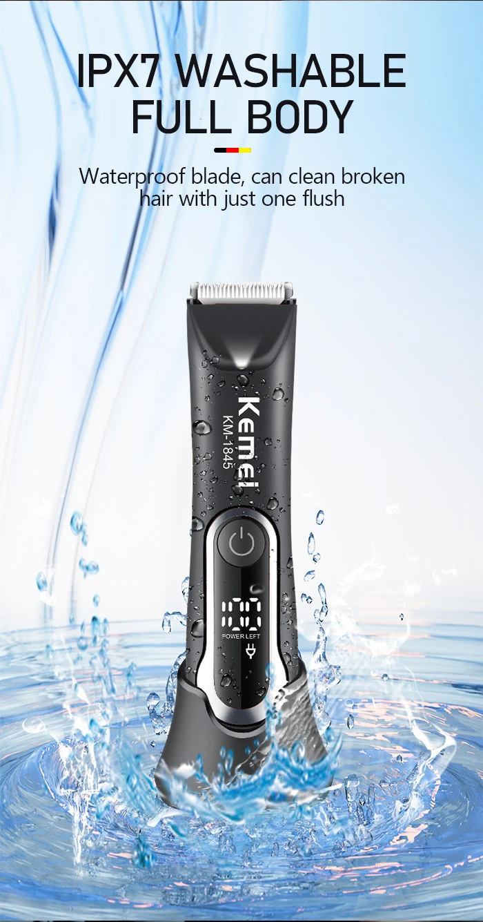 Kemei KM-1845 Leistenhaarschneider für Männer, elektrische Haarschneidemaschine, wasserdichter Trimmer für Schamhaare, Körperpflegeset, Rasierer, Keramikklinge – Detail 6