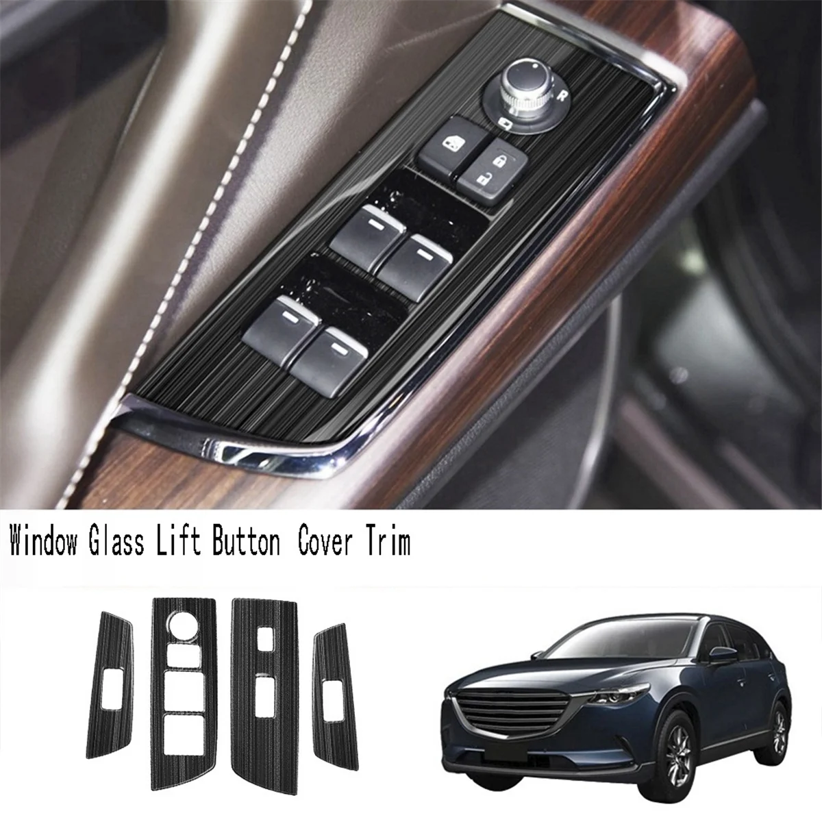 Car Window Glass Lift Button Switch Cover Trim Stainless Steel Door Armrest Panel for Mazda CX9 CX-9 2022+ LHD