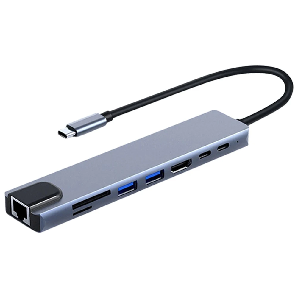 8 In 1 USB HUB Multiport Adapter With 4K 30Hz 100W PD USB 3.0 SD Card Reader USB C To HDMI-compatible For Laptop Macbook PC