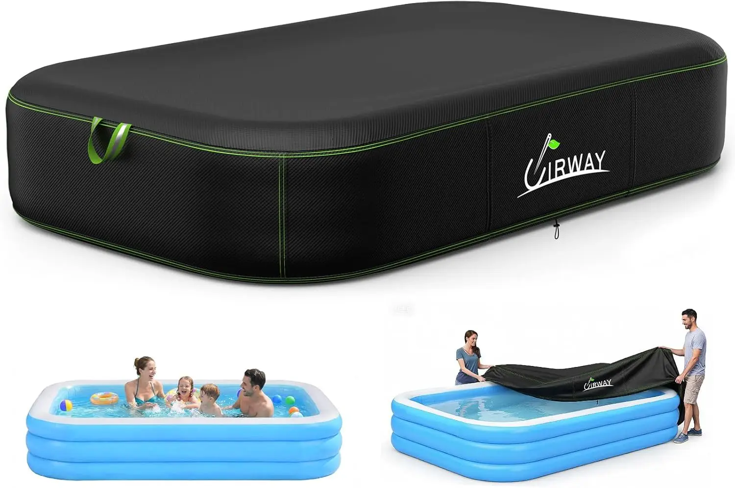 

Прямоугольное надувное покрытие для бассейна 120x72 дюйма, плотно прилегающее, с эластичным шнуром и светоотражающими ручками для наземных бассейнов, черное