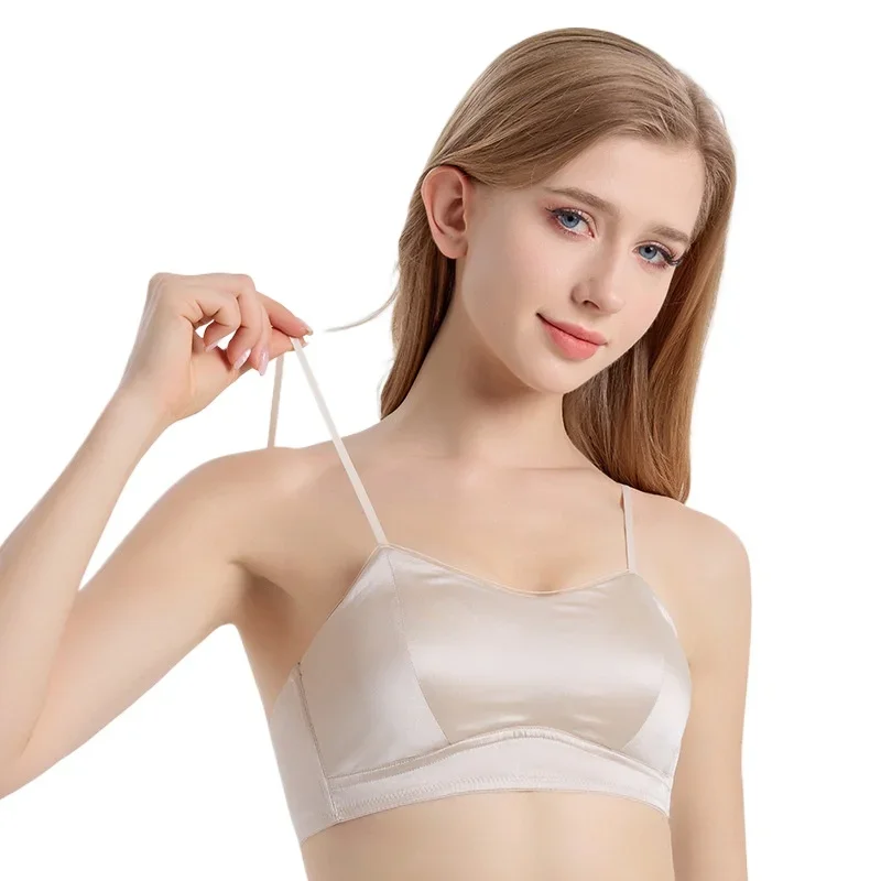 

Summer new silk smooth bra women's ultra-thin non-steel ring mulberry silk underwear backing tube top