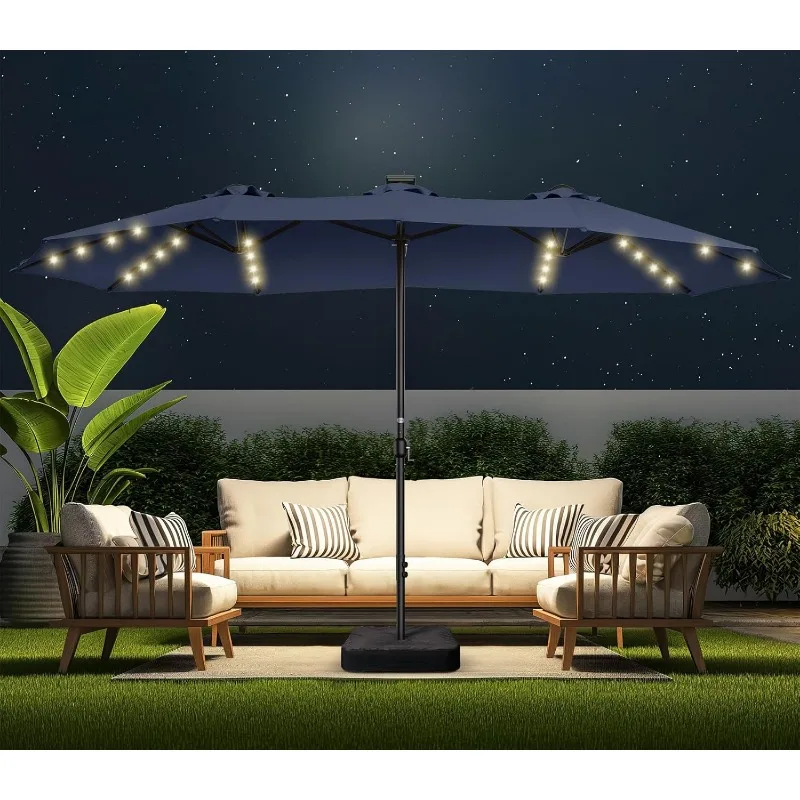 

Double Sided Patio Umbrellas Solar Lights LED Lighted Outdoor Extra Market Table Umbrella with Base Included,Oversized Umbrella
