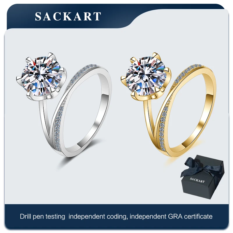 

SACKART Moissanite Ring 3ct Yellow Plated with 18K Gold Engagement Rings for Women with Certificate 925 Silver Original VVS1 GRA