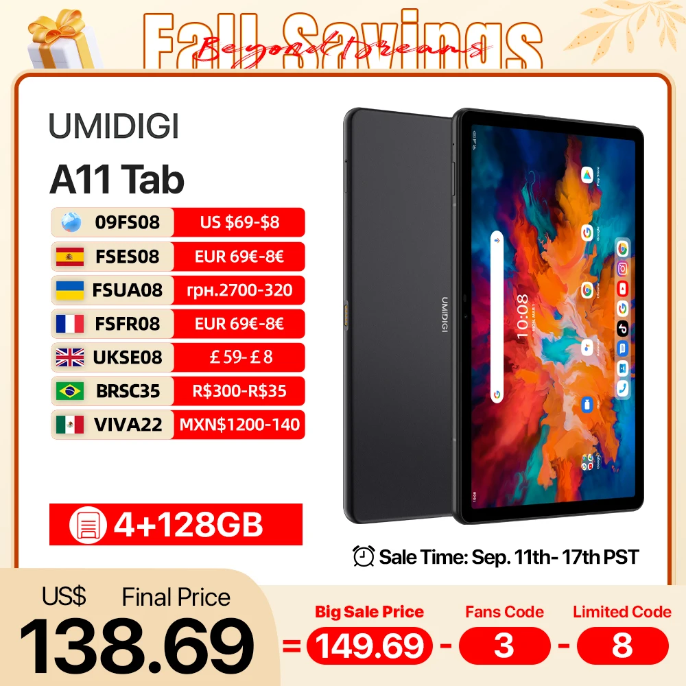 UMIDIGI A11 Tab Android 11 Smartphone 10.4\ 2K Display Helio P22 Octa Core 4GB 128GB 8000mAh Mega Battery Tablets Android