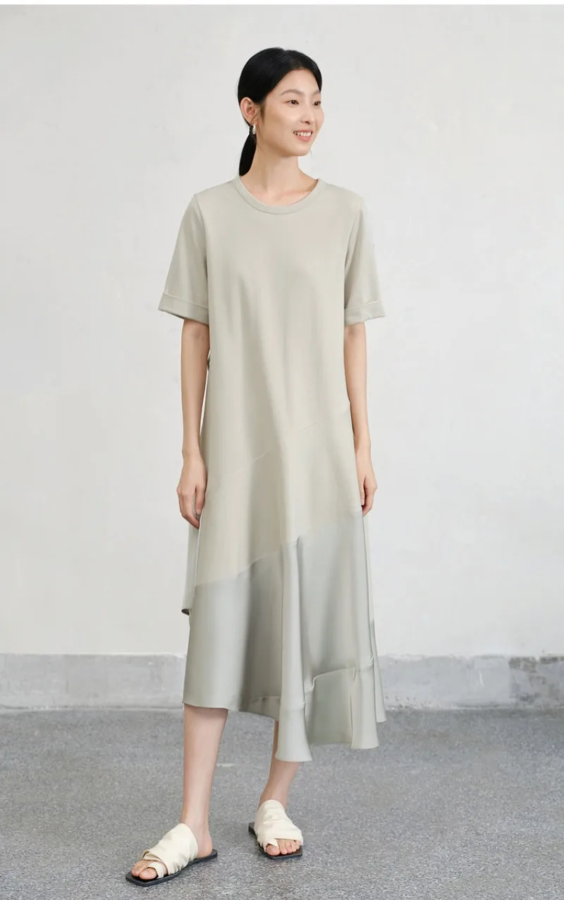 เสื้อยืดสีเขียวชุดผู้หญิง 2025 แฟชั่นฤดูร้อนใหม่ Slim Elegant ภาษาฝรั่งเศสคําชุดผู้หญิงแขนสั้นอารมณ์ชุดไม่สม่ําเสมอ