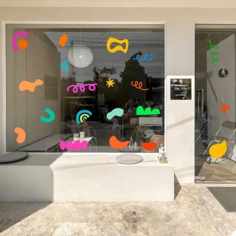 Modern Line Illustrations Glass Stickers Shop Windows Milk Tea Catering Creative Wall Decoration Wallpaper Mirror Adsorption