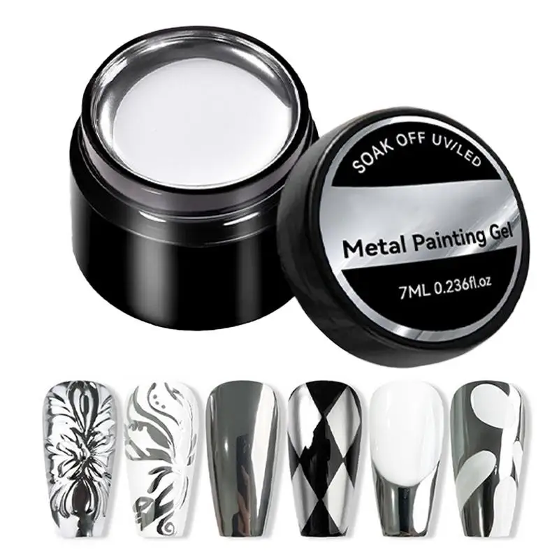 Metall-Nagellack, 7 ml, silberner Metall-Nagellack, hochglänzende, reflektierende Farbe, 3D-Nagelgel mit Metalleffekt für Maniküre-Zubehör