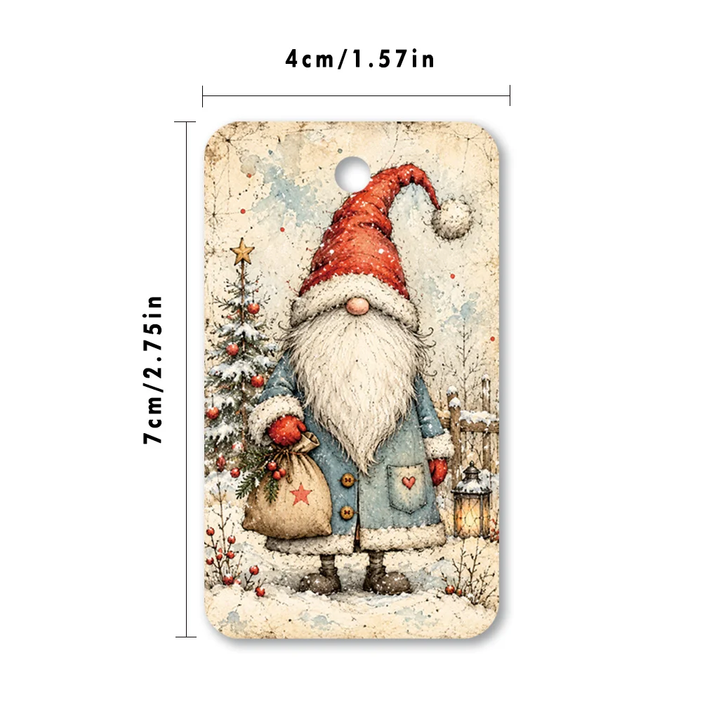 40pcs, Gift Tags, Nordic Gnome Christmas Art, Hanging Paper Labels for Gift Wrapping, Holiday Party Decor with String