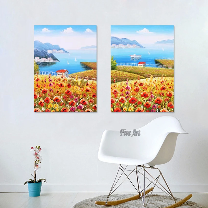 

Sea Natural Scenery Art Painting 2PCS Abstract Wall Unframed Modern Textured Canvas Oil Painting Beautiful Pictures Of Flowers