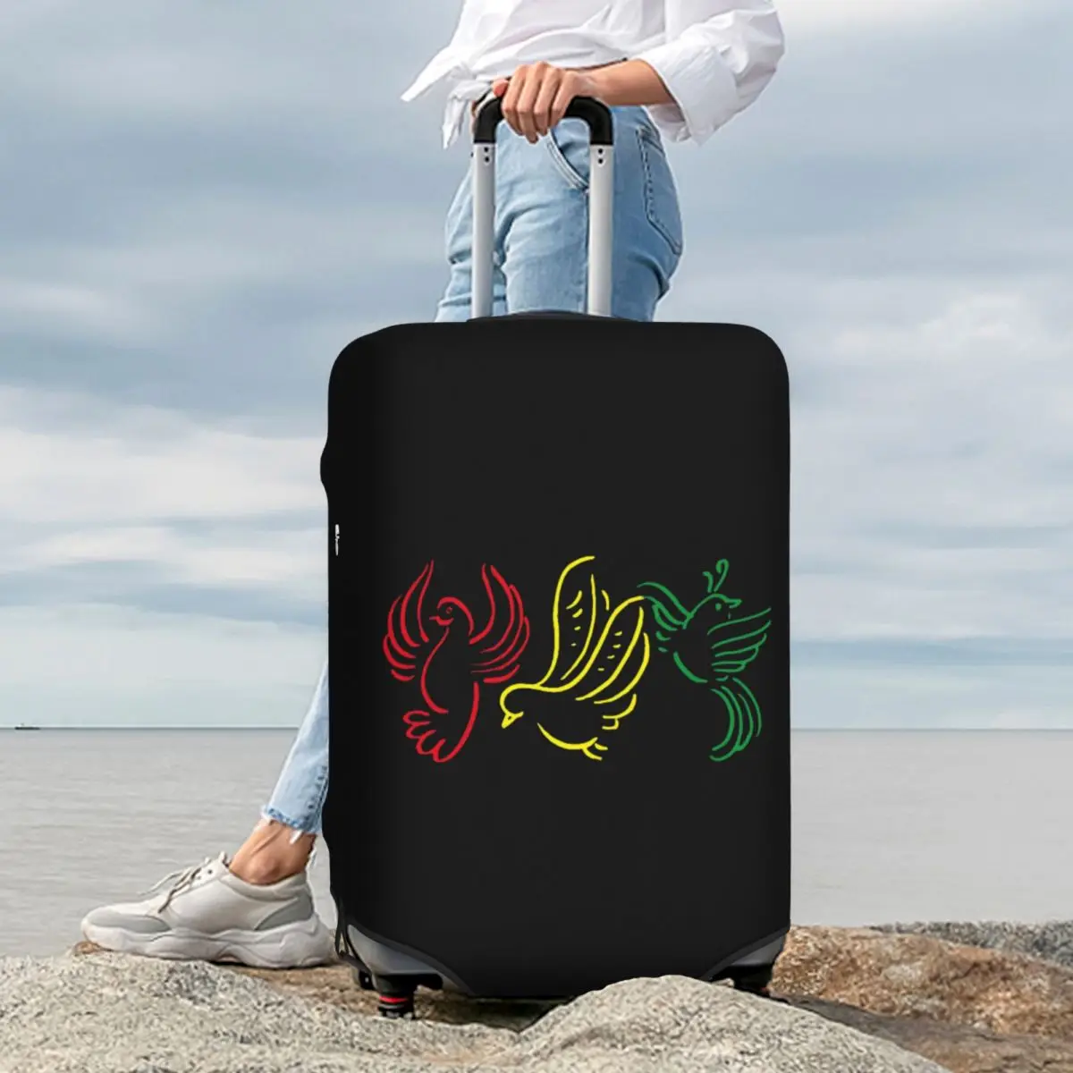 

Ajax Bob Marley 3 Little Birds Suitcase Cover Protection Elastic Trip Luggage Protector Covers for 18-32 Inch