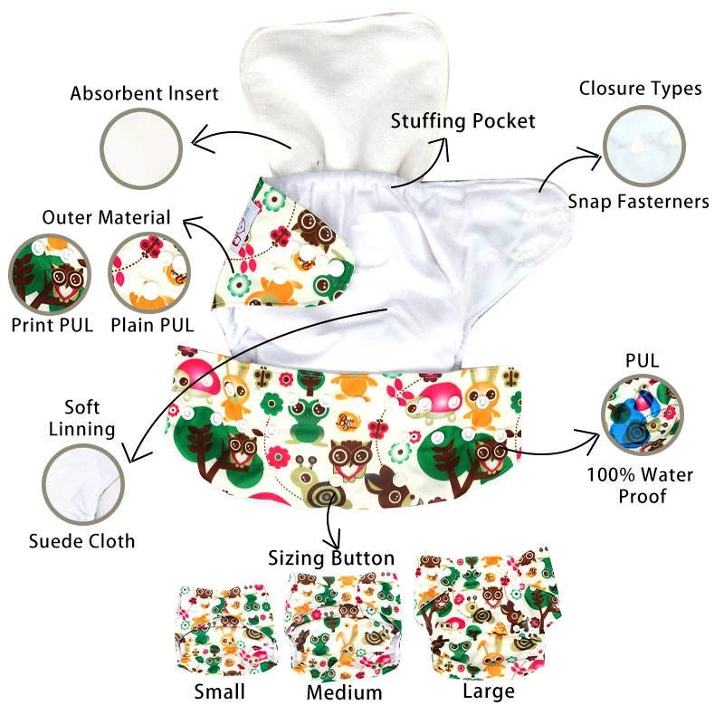 1PC Washable Reusable Cloth Diaper Suede Ecological Real Pocket Nappy Adjustable Snap One Size Diaper Fit 0-2 years Baby