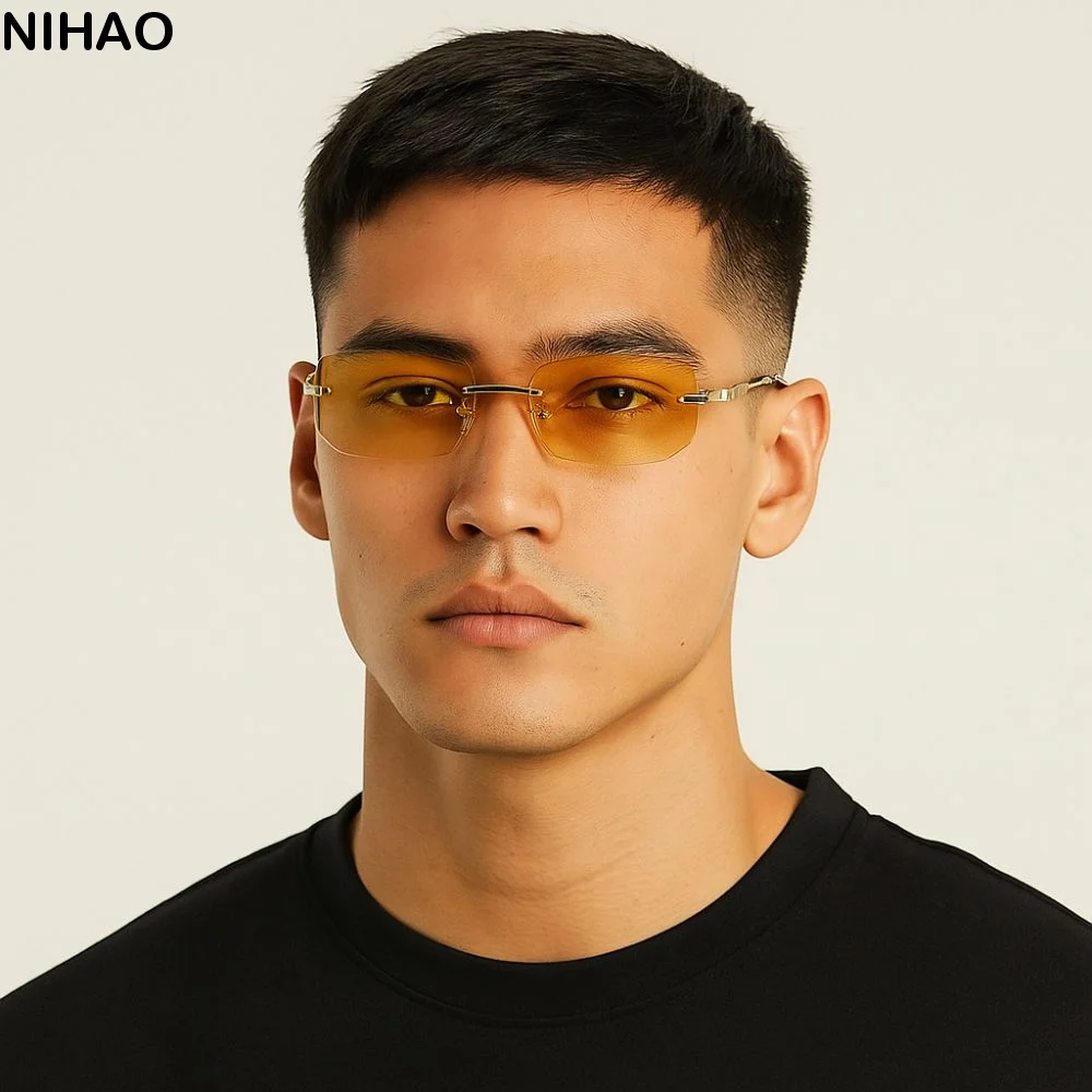 

Cool UV 400 Rimless Sunglasses Rectangle Punk Men Sunglasses Y2K Korean Style Driving Shades Eyewear Holiday