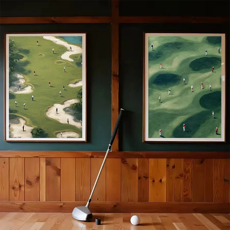 1pc frameless Canvas Painting Vintage Green Tiny Golfers Art Poster Canvas Painting Print Minimalist Golf Wall Art Picture for L