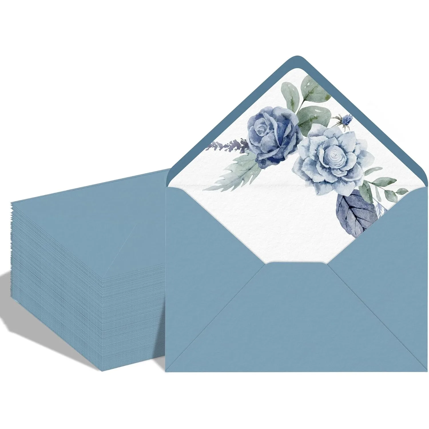

50Pcs 5x7 Inch Invitation Envelopes Set,150GSM Dusty Blue V-Flap Greeting Card Envelopes, Gift Card Sleeves for Mailing Wedding