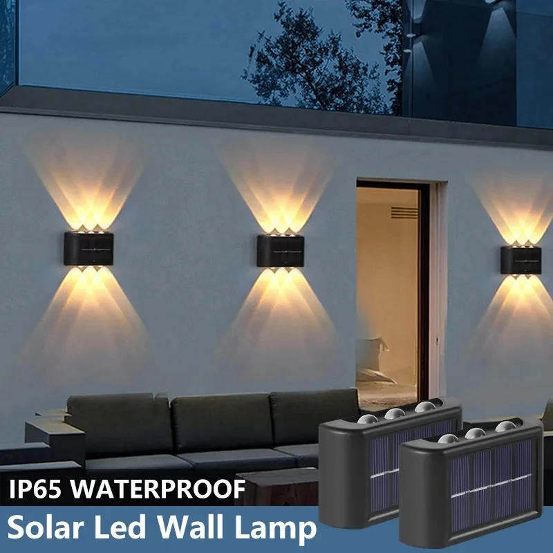 Lámpara LED Solar de pared para exteriores, iluminación luminosa de arriba y abajo impermeable para decoración de vallas de jardín, luz Solar,