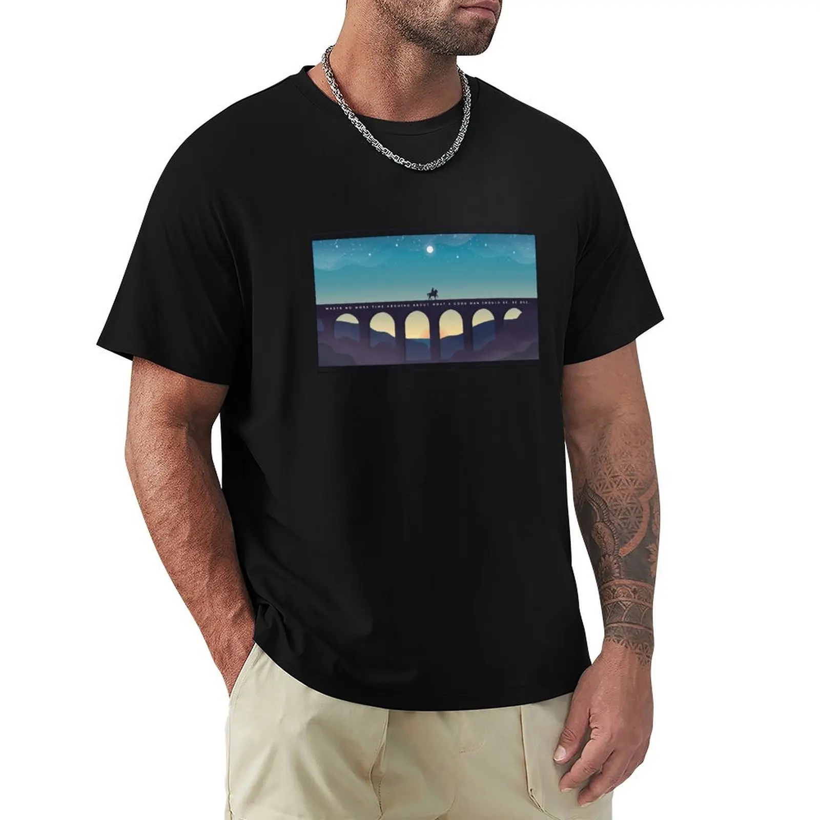 MARCUS AURELIUS - Vector Landscape Illustration - Quote T-Shirt Modern Style Print T-Shirt