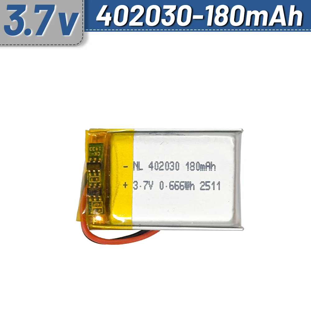 

Rechargeable 402030 180mAh 3.7V Lithium Polymer Battery for Pet Training Tool Smart Bracelets Bluetooth Receiver 902030