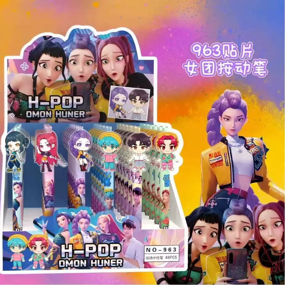 

6 шт. KPop Demon Hunters, черная чернильная ручка, студенческая гелевая ручка для письма, аниме-фигурка, канцелярские принадлежности, учебные принадлежности, подарок 0,5 мм