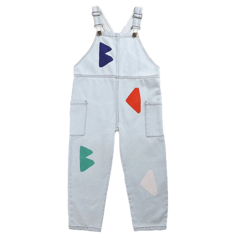 2025 New Spring/Summer Jeans Strap Pants Boys Girs Solid Color Printed T-shirt Baby Girl Blue Denim Overalls Kids Set