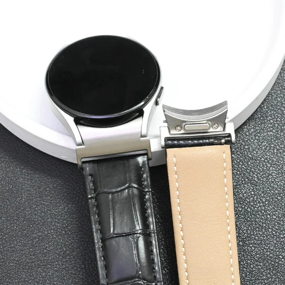 Pulseira de Couro para Samsung Galaxy Watch, Ajuste Rápido, Correia Sem Lacunas, Band, 6, 4, 5 Pro, Clássico, 47, 43mm, 6, 4, 40mm, 44mm, 45 milímetros