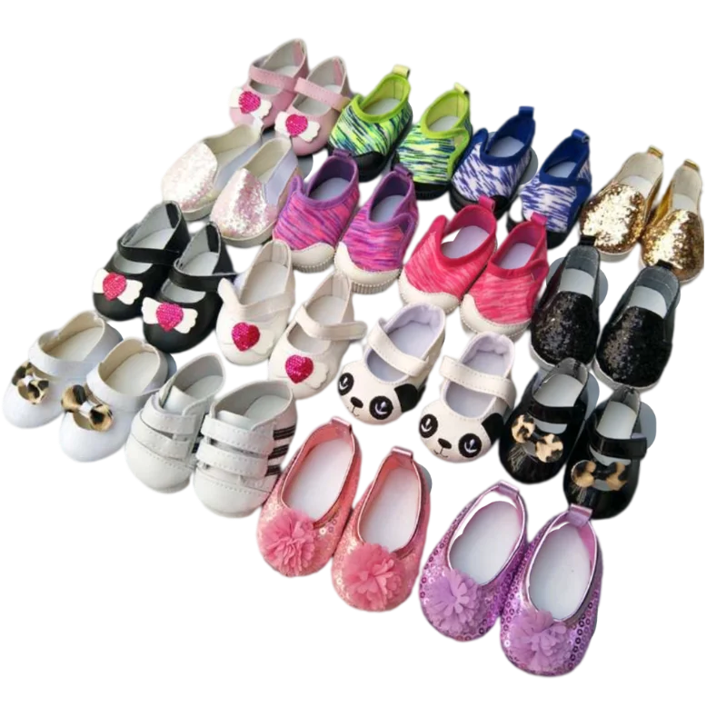 Doll Shoes for 43 Cm New Born Baby Doll Black White Prink Shoes for 18