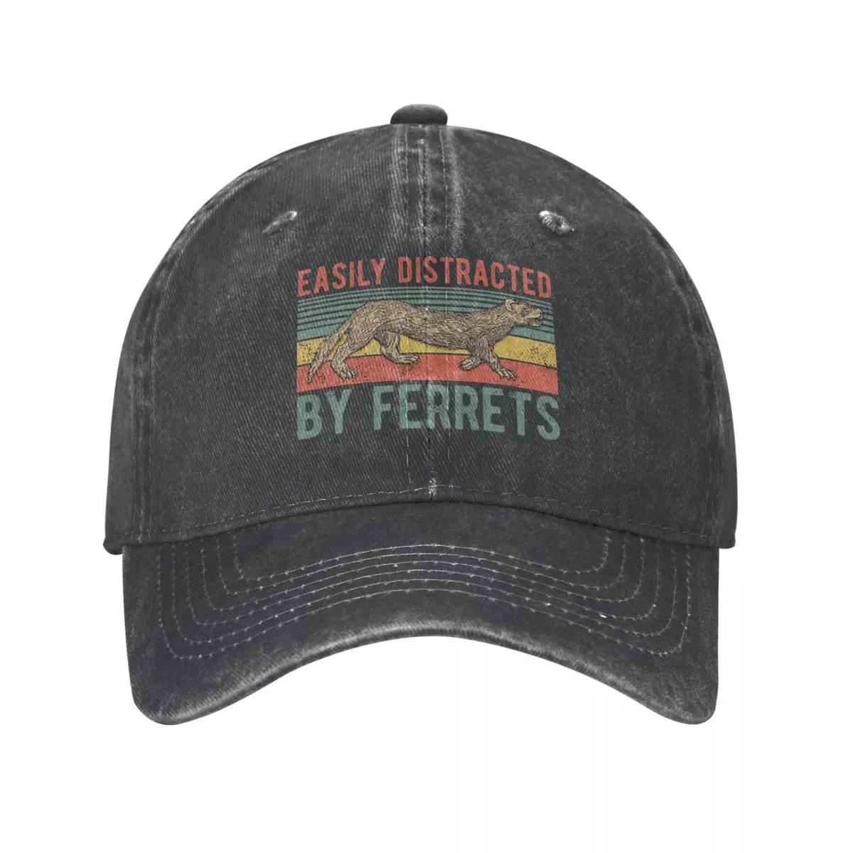 Easily Distracted By Ferrets Funny Animal Ferret Owner Baseball Caps Denim Hats Outdoor Adjustable Casquette Baseball Cowboy Hat