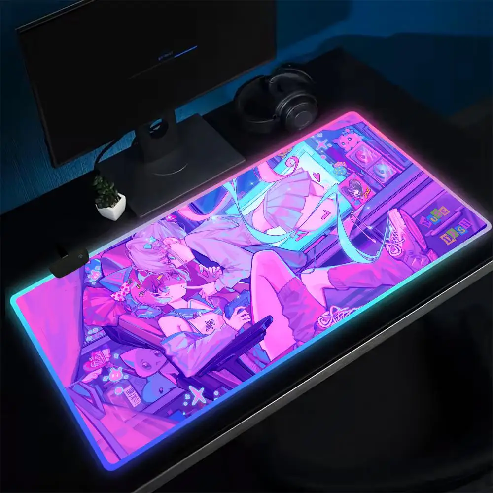 NEEDY GIRL OVERDOSE Mouse Pad Anime Gaming Mouse Pad LED Table Pads Backlit Rubber Desktop XXL Mousepad RGB Desk Mats
