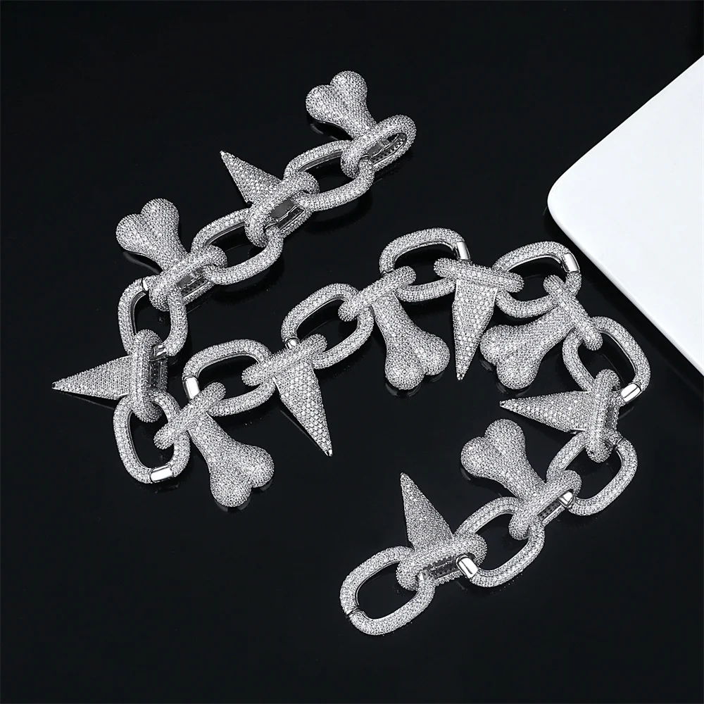 Icedminer 46cm HUGE Thorns Bone Iced Out Chain Necklaces For Women Men Chain Brass Zircon Hip Hop Jewelry Free Shipping