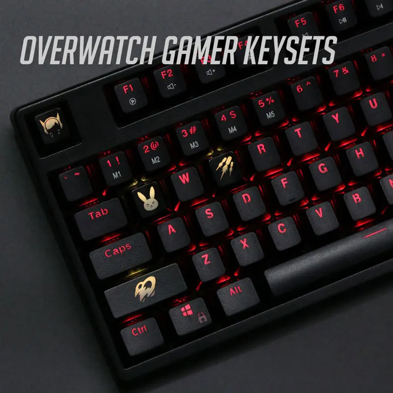 4 pcs/set keysets backlight OW key caps ABS etched  Keycap shine-through for Overwatch gamer Mechanical Keyboard ANSI black view 2