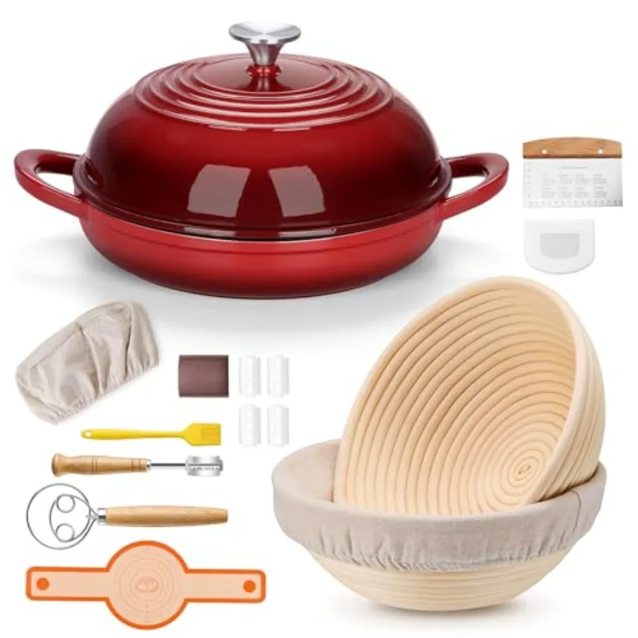 

Эмалированная чугунная печь для хлеба с корзиной для расстойки хлеба, набор из 2 комплектов, круглая голландская печь на 6 кв. для выпечки хлеба на прицел, 9 дюймов